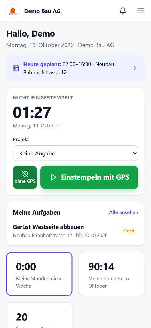 Einstempeln am Handy